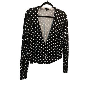 Torrid Plus Size 2 Black White Polka Dot Cardigan Sweater Rhinestone Buttons